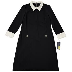 Tommy Hilfiger Shift Dress Black White Collar Preppy Minimalism Size 6 NWT